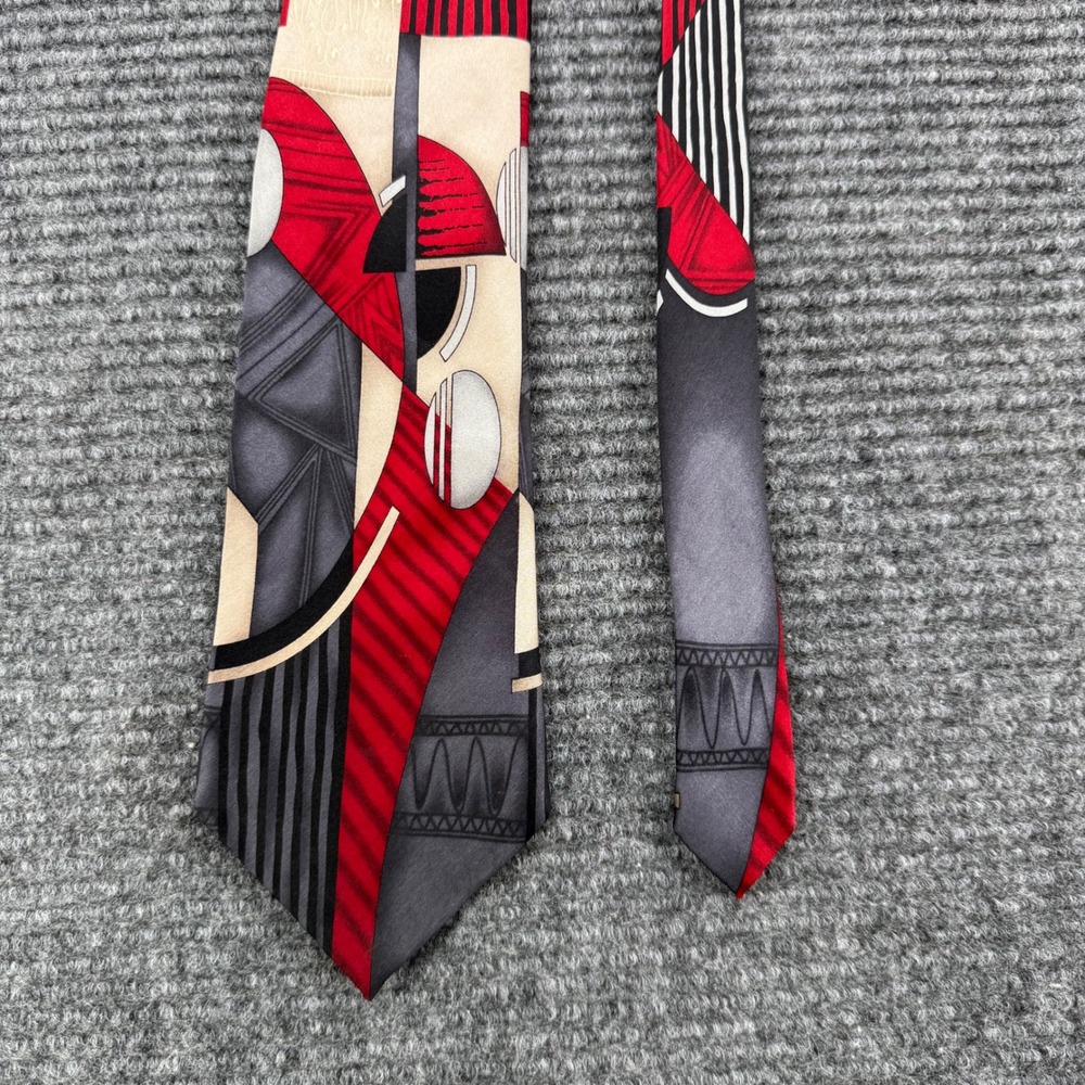 Cocktail Colors Mens Silk Tie Abstract Geometric Art Deco Red Grey Black Tan